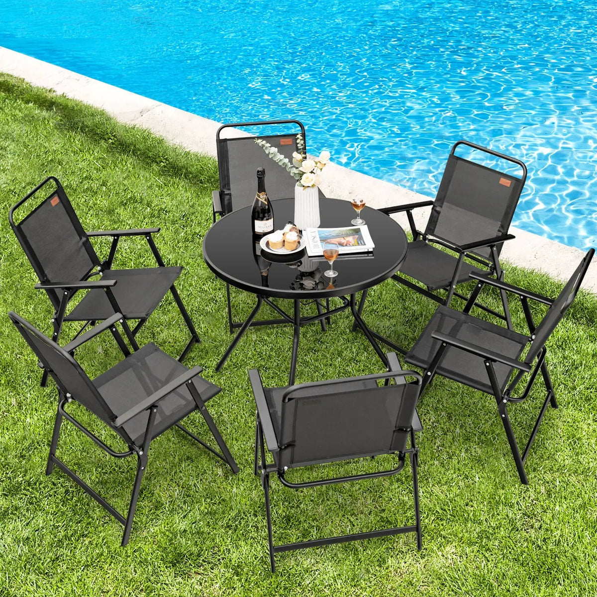 Set of 2/4/6 Outdoor Folding Chairs with Breathable Seat by DirectDeals