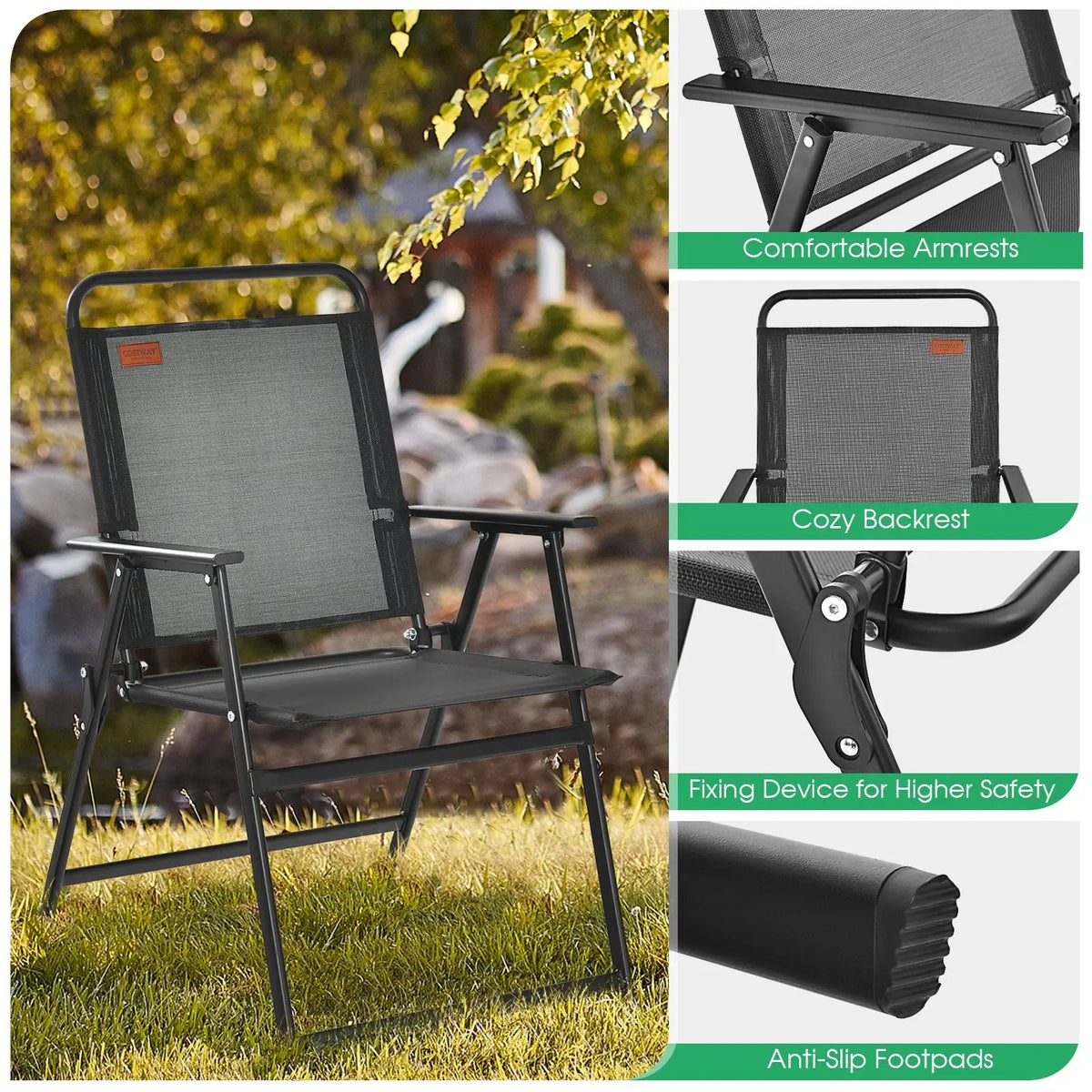 Set of 2/4/6 Outdoor Folding Chairs with Breathable Seat by DirectDeals