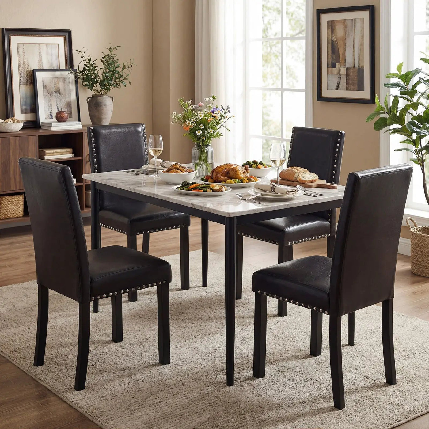 Set of 2/4 Dining Chairs Faux Leather Upholstered Parsons Kitchen Chairs by DirectDeals
