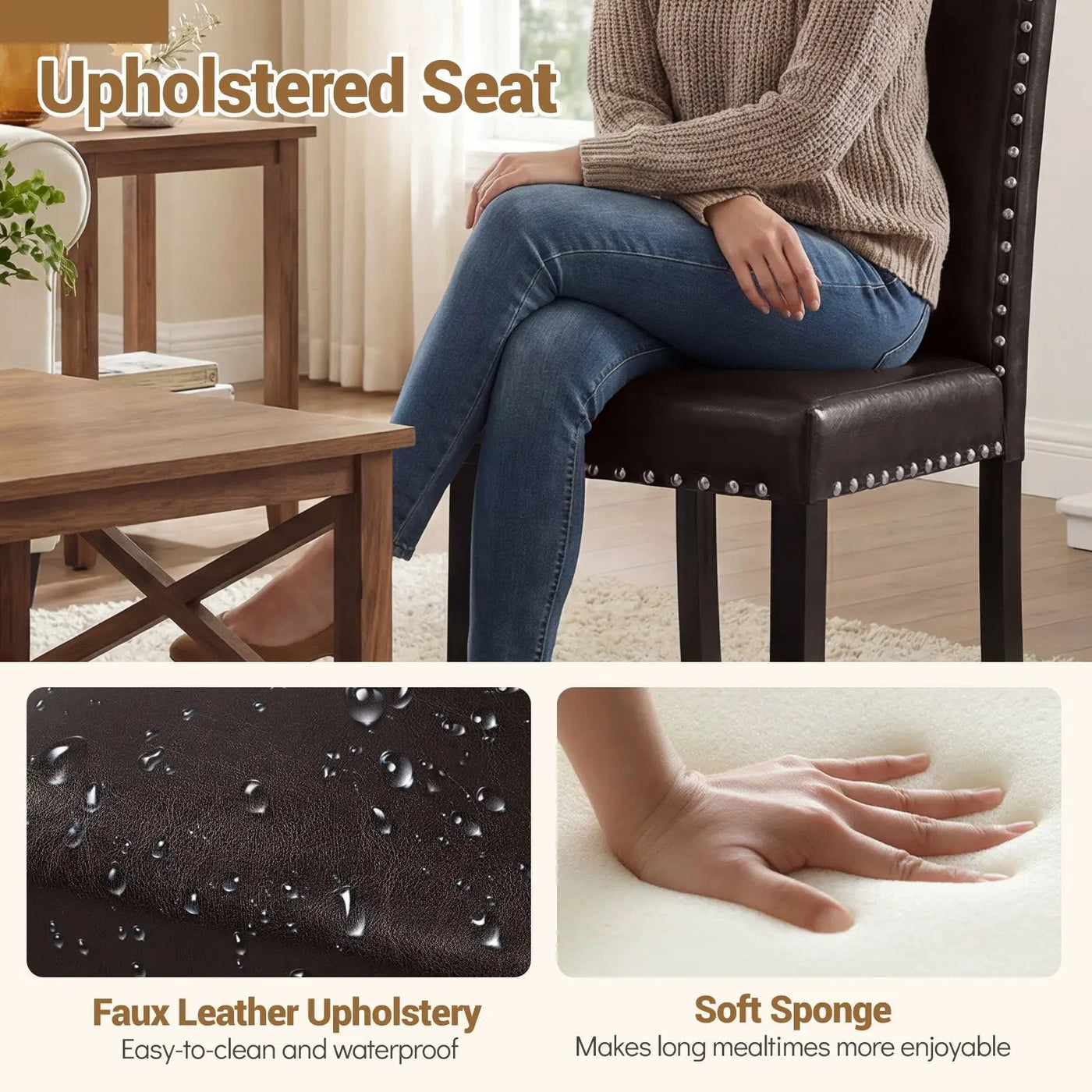 Set of 2/4 Dining Chairs Faux Leather Upholstered Parsons Kitchen Chairs by DirectDeals