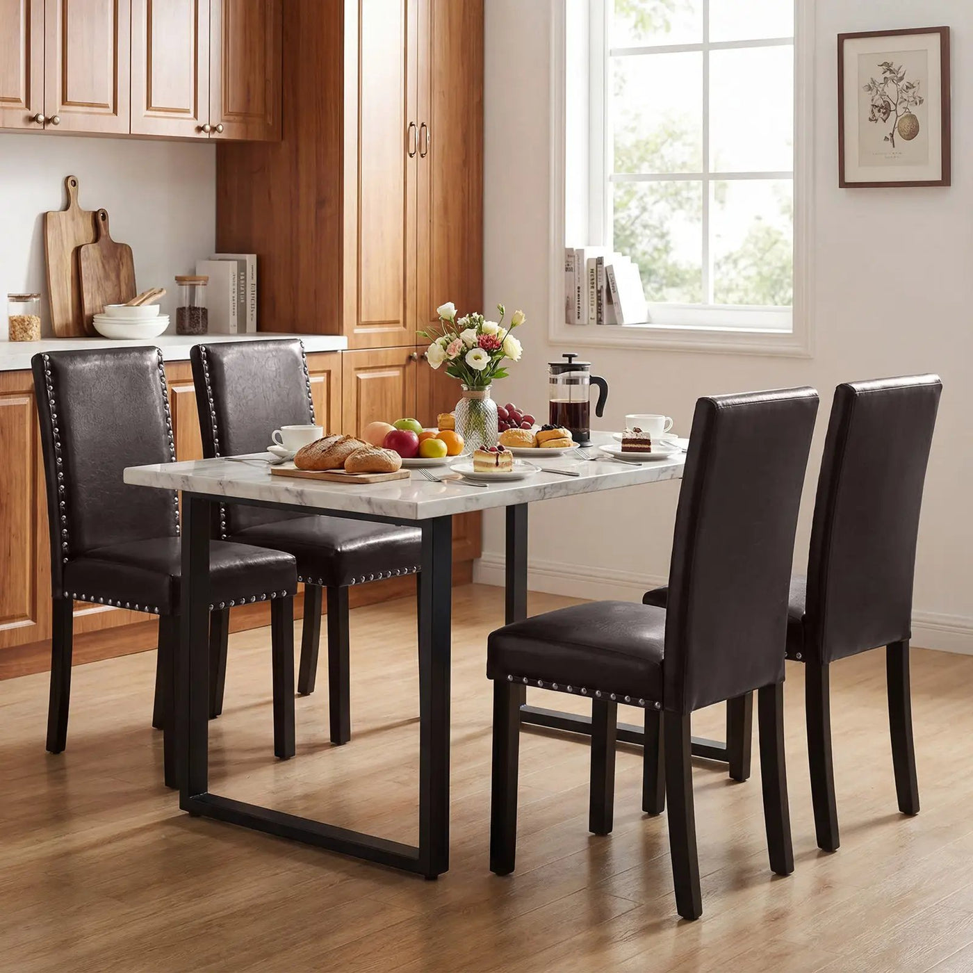 Set of 2/4 Dining Chairs Faux Leather Upholstered Parsons Kitchen Chairs by DirectDeals