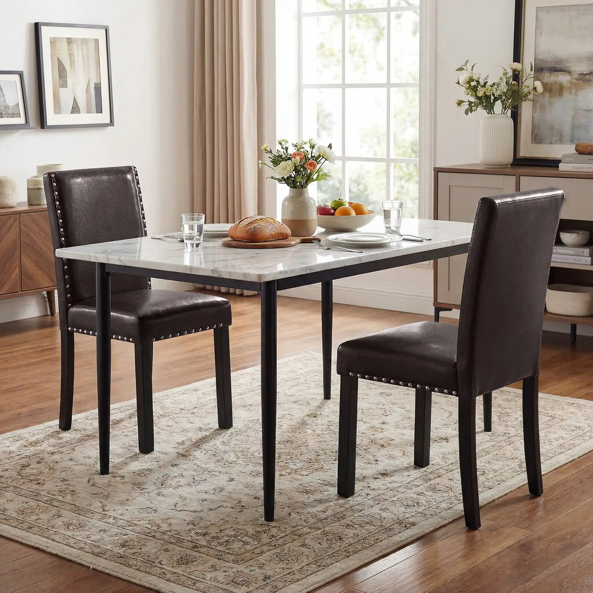 Set of 2/4 Dining Chairs Faux Leather Upholstered Parsons Kitchen Chairs by DirectDeals