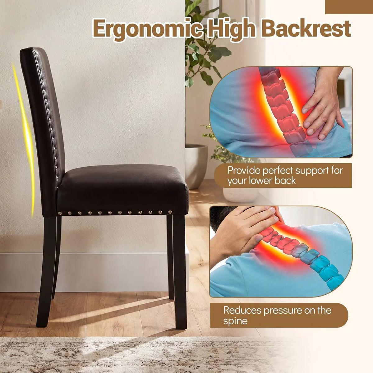 Set of 2/4 Dining Chairs Faux Leather Upholstered Parsons Kitchen Chairs by DirectDeals