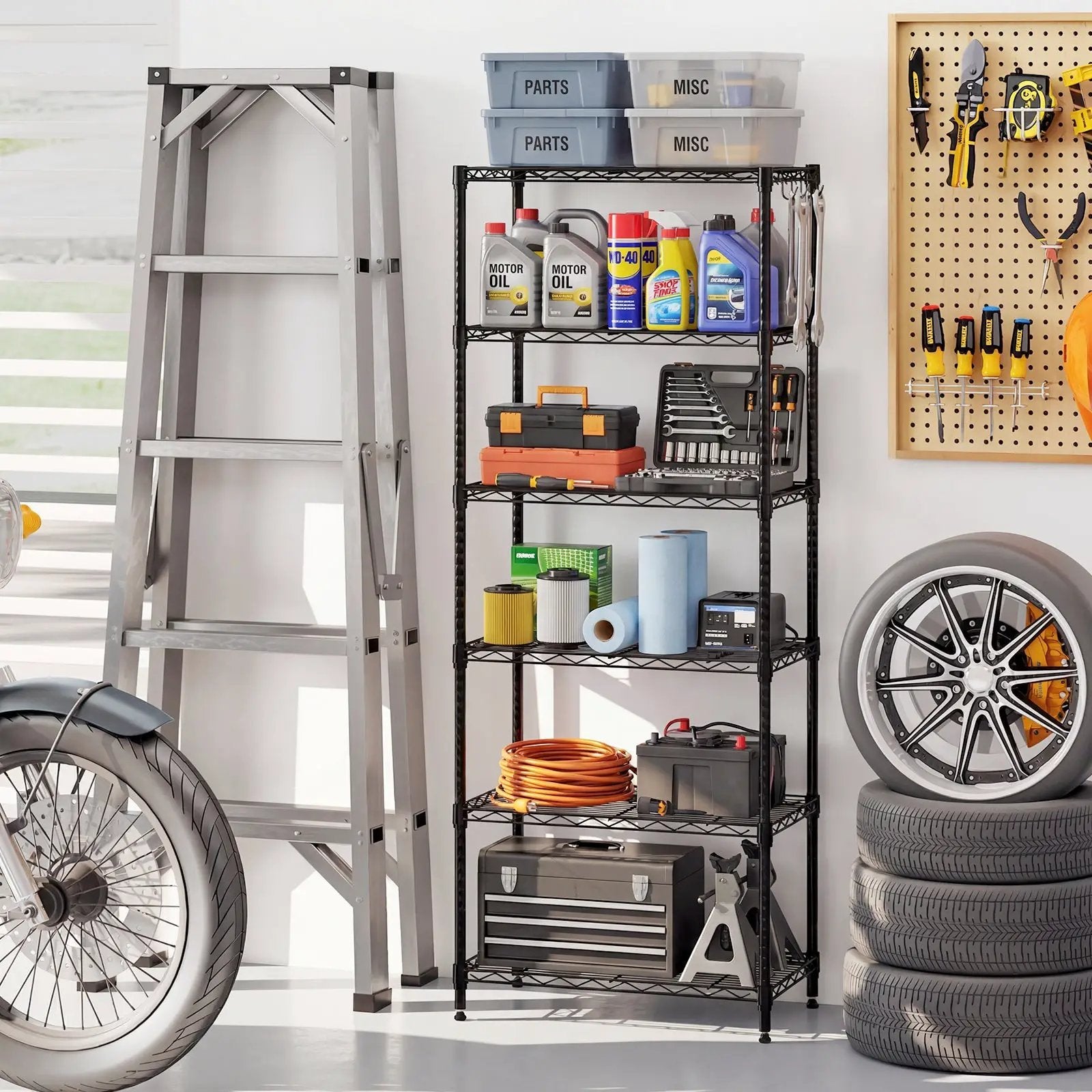 Set of 2 4-Tier Metal Storage Shelving Unit with V-Shaped Wire Rack and 1000 LBS Capacity-Black by DirectDeals