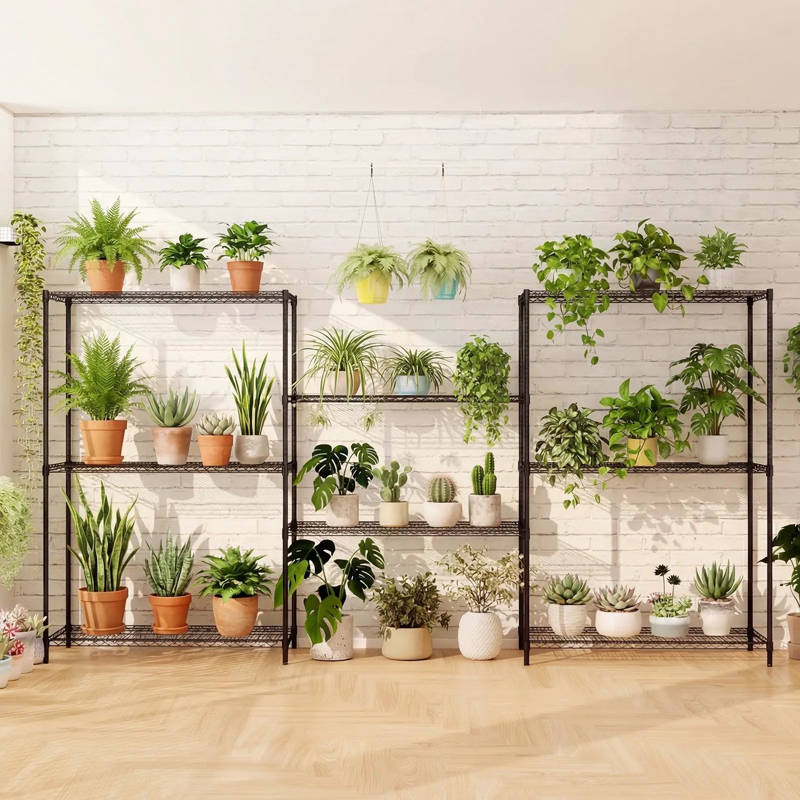 Set of 2 4-Tier Metal Storage Shelving Unit with V-Shaped Wire Rack-Black by DirectDeals