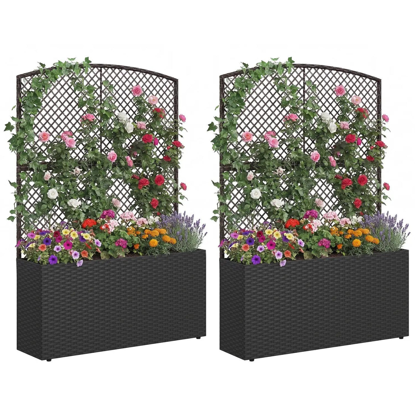 Set of 2 58 Inch Raised Garden Bed with Trellis and Wicker Planter Box by DirectDeals