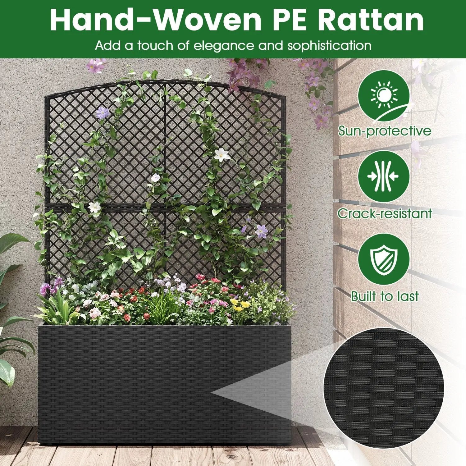 Set of 2 58 Inch Raised Garden Bed with Trellis and Wicker Planter Box by DirectDeals