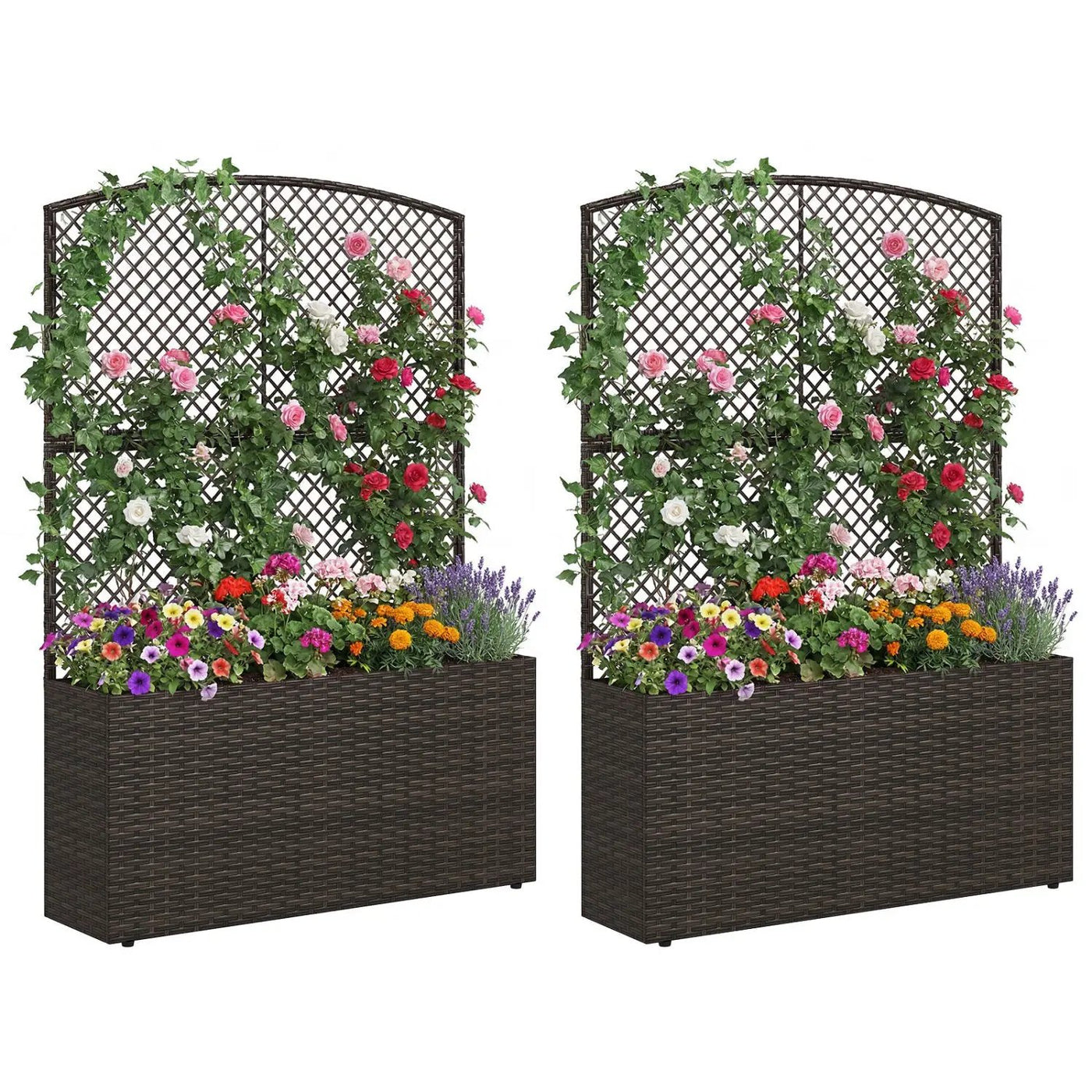 Set of 2 58 Inch Raised Garden Bed with Trellis and Wicker Planter Box by DirectDeals