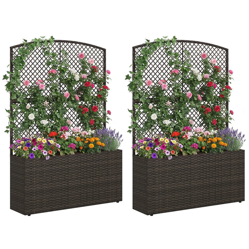 Set of 2 58 Inch Raised Garden Bed with Trellis and Wicker Planter Box by DirectDeals