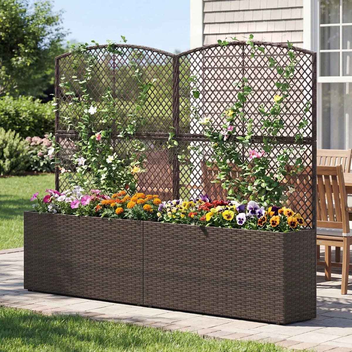 Set of 2 58 Inch Raised Garden Bed with Trellis and Wicker Planter Box by DirectDeals