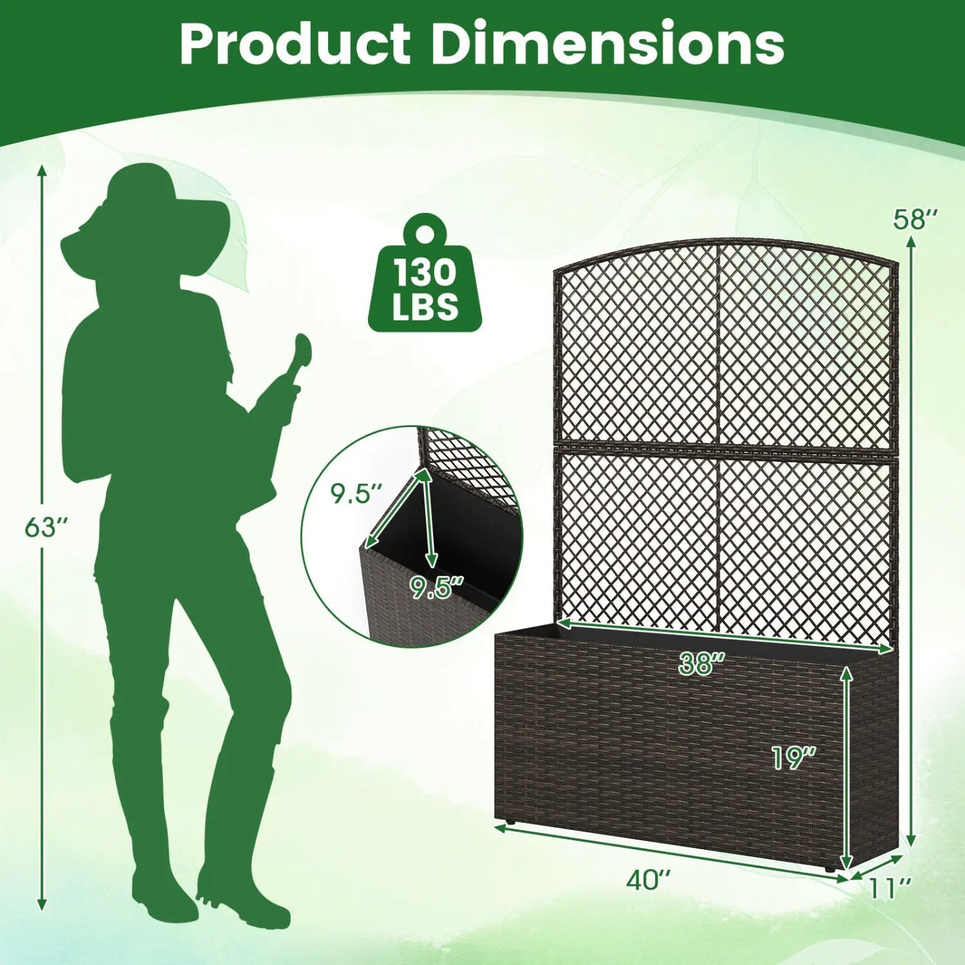 Set of 2 58 Inch Raised Garden Bed with Trellis and Wicker Planter Box by DirectDeals