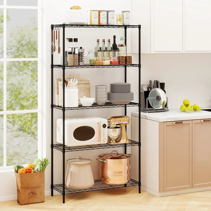 Set of 2 5-Tier Metal Storage Shelving Unit with V-Shaped Wire Rack and 1250 LBS Capacity-Black by DirectDeals