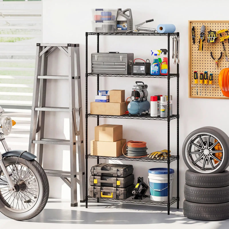 Set of 2 5-Tier Metal Storage Shelving Unit with V-Shaped Wire Rack and 1250 LBS Capacity-Black by DirectDeals