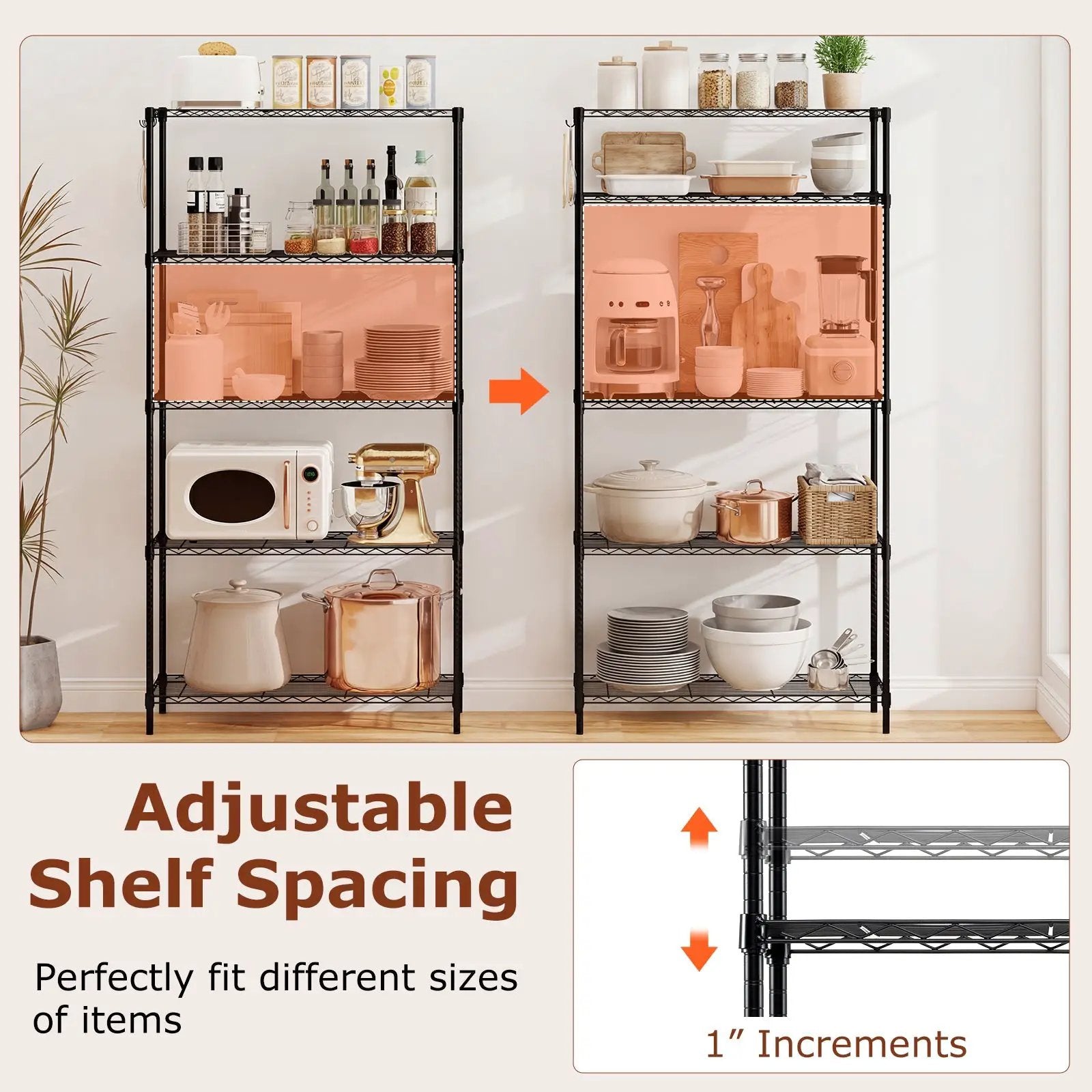 Set of 2 5-Tier Metal Storage Shelving Unit with V-Shaped Wire Rack and 1250 LBS Capacity-Black by DirectDeals