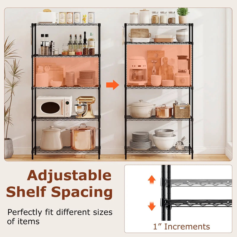 Set of 2 5-Tier Metal Storage Shelving Unit with V-Shaped Wire Rack and 1250 LBS Capacity-Black by DirectDeals