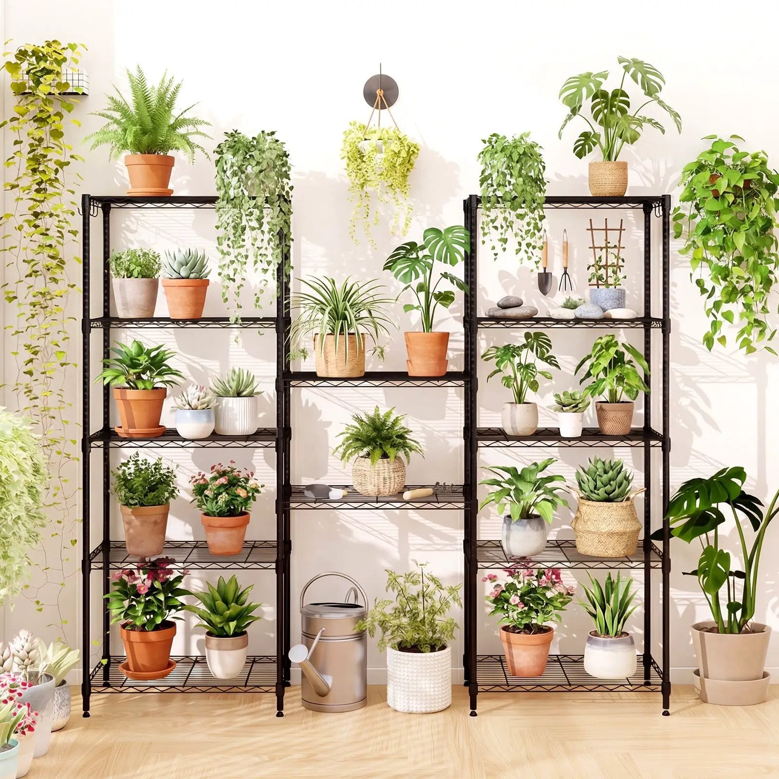 Set of 2 6-Tier Metal Storage Shelving Unit with V-Shaped Wire Rack and 900 LBS Capacity-Black by DirectDeals