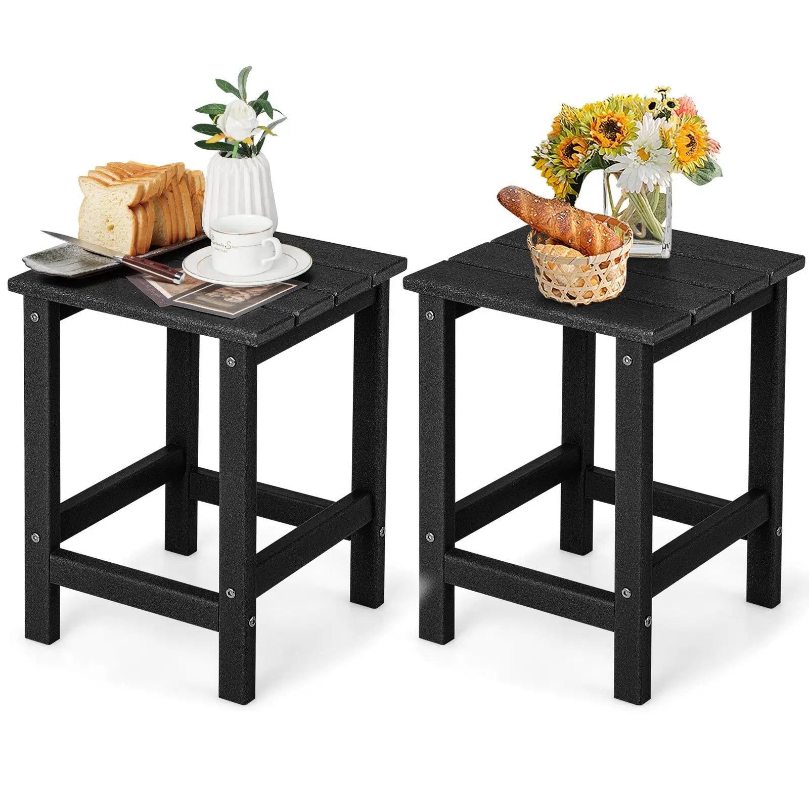 Set of 2 14 Inch Square Weather-Resistant Adirondack Side Table-Black by DirectDeals