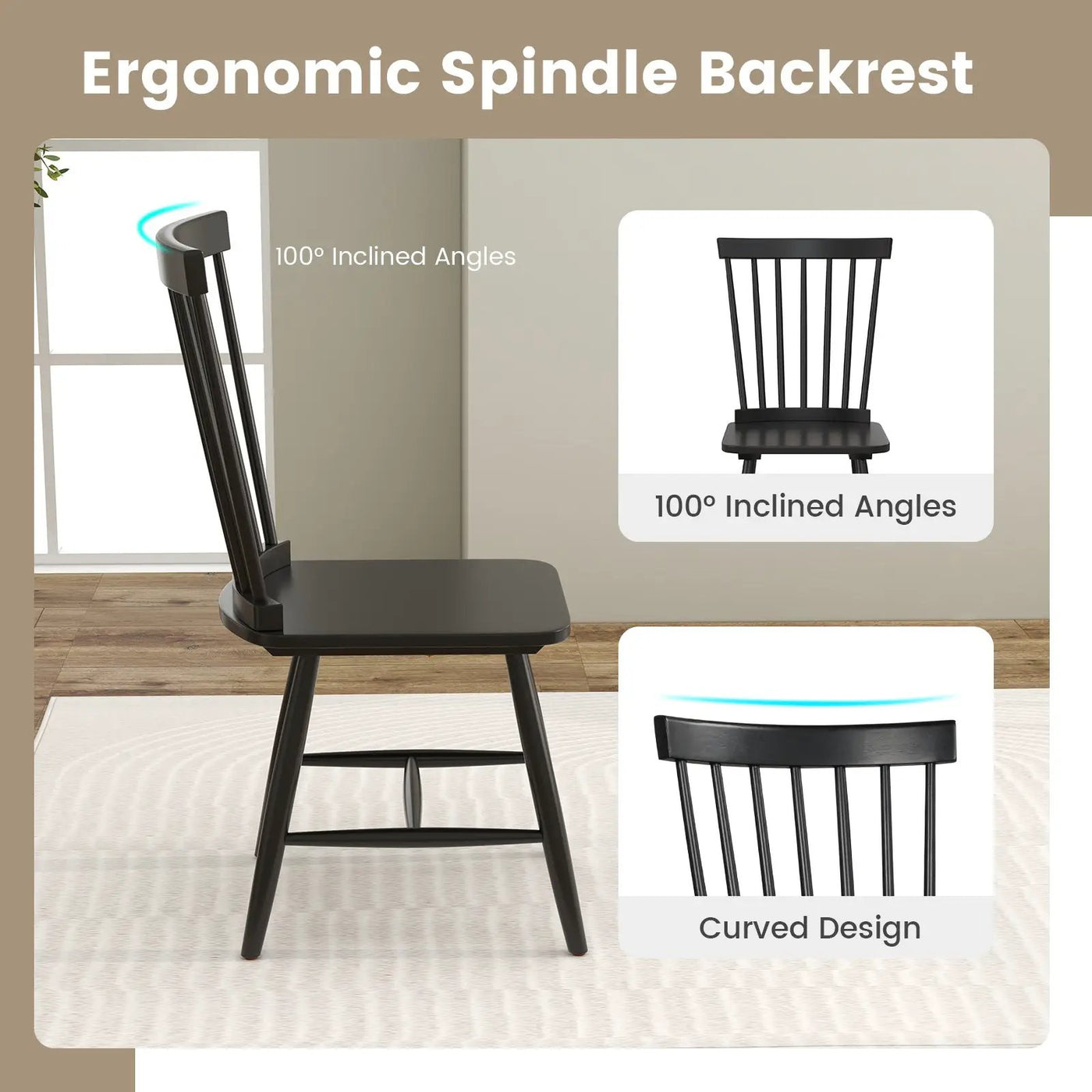 Set of 2 Windsor Dining Chairs with High Spindle Back by DirectDeals