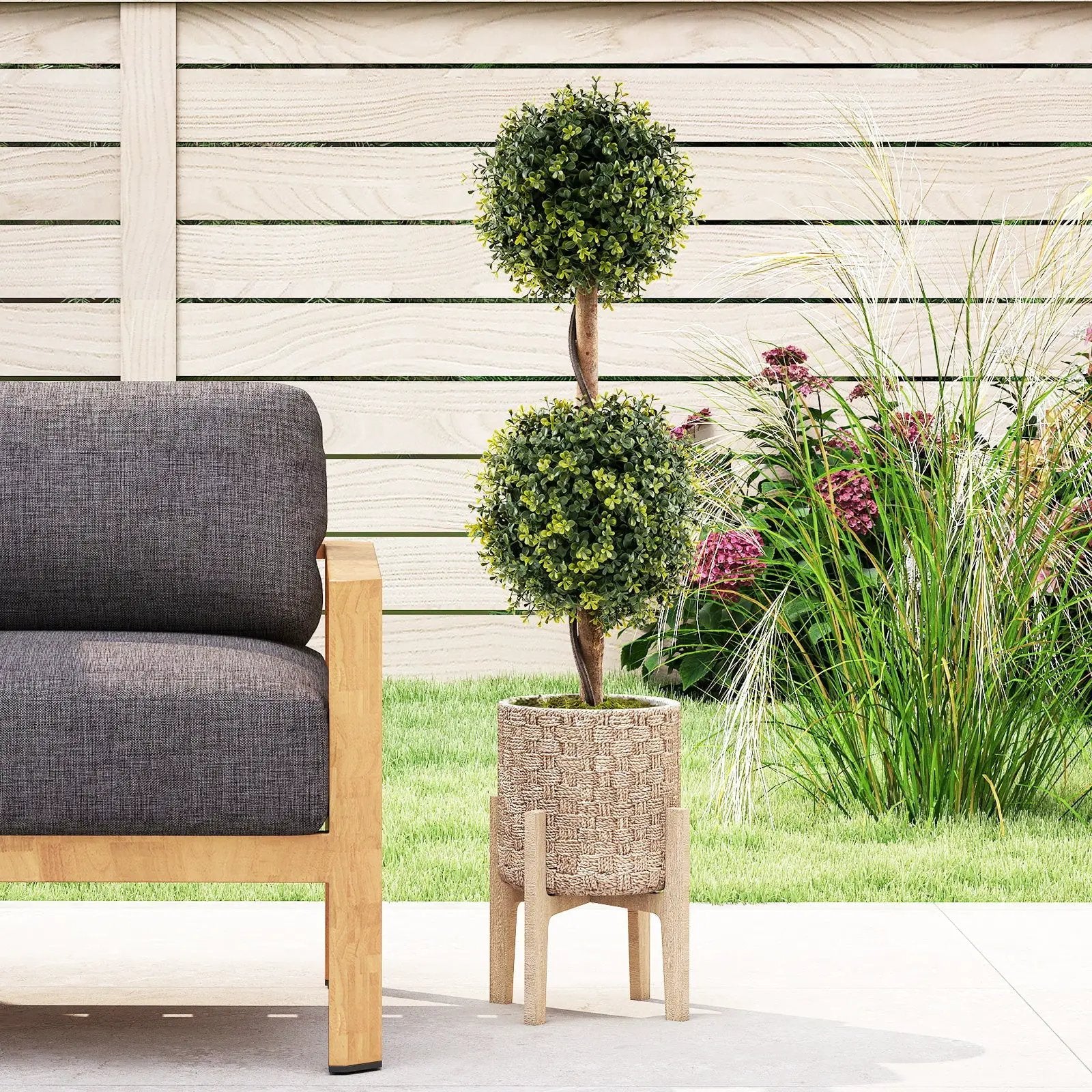Set of 2 Artificial Double Topiary Ball Trees by DirectDeals