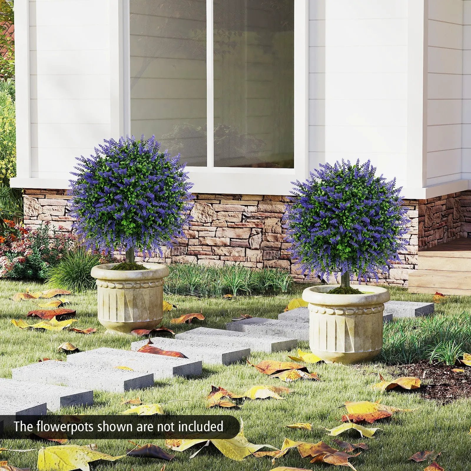 23 Inch Set of 2 Artificial Lavender Topiary Ball Trees with Cement-Filled Pot-Purple by DirectDeals
