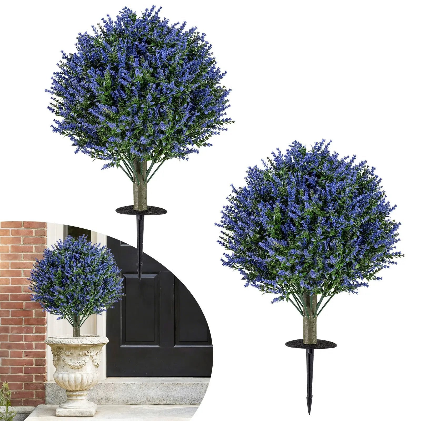 Set of 2 Artificial Lavender Topiary Ball Trees with Ground Spikes by DirectDeals