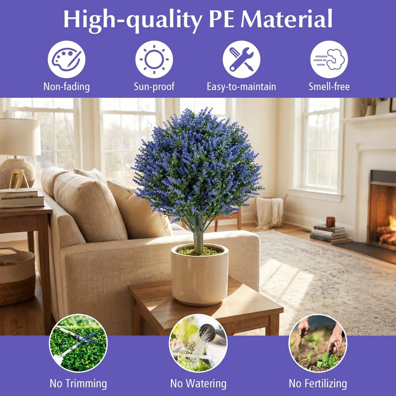 Set of 2 Artificial Lavender Topiary Ball Trees with Ground Spikes by DirectDeals