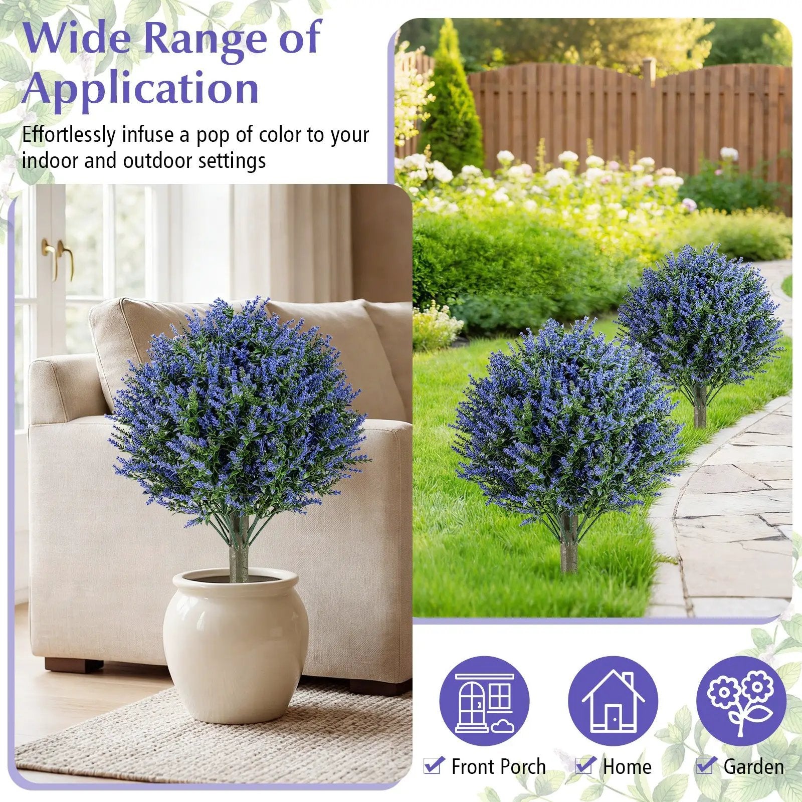 Set of 2 Artificial Lavender Topiary Ball Trees with Ground Spikes by DirectDeals