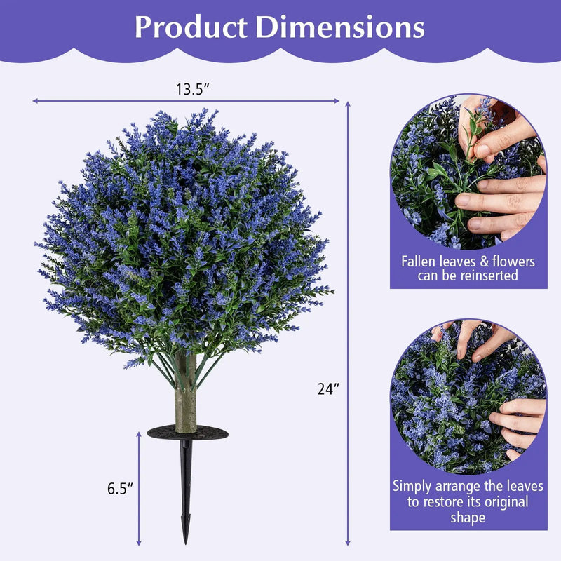 Set of 2 Artificial Lavender Topiary Ball Trees with Ground Spikes by DirectDeals
