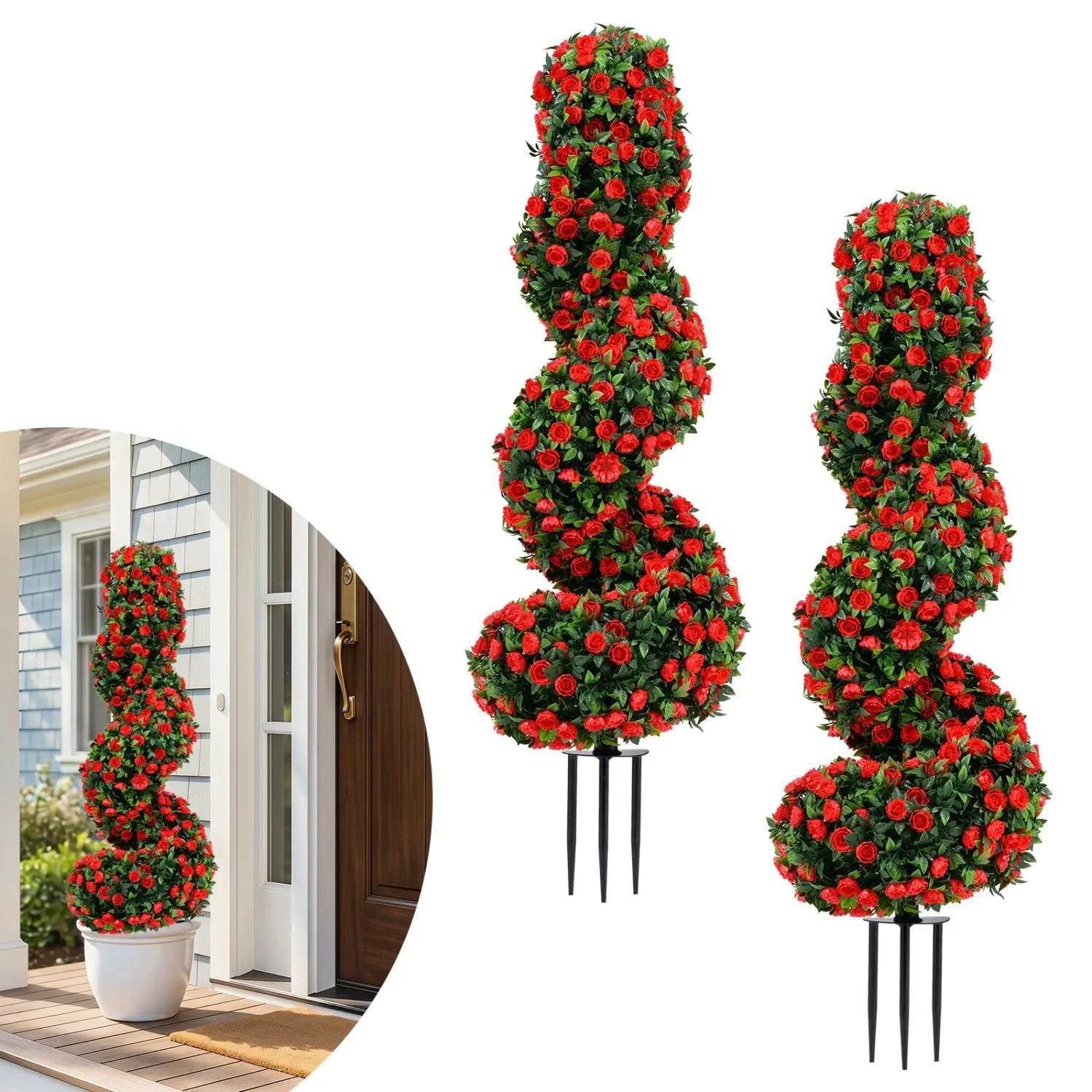 Artificial Spiral Topiary Trees 36" with Ground Spikes Set of 2 by DirectDeals