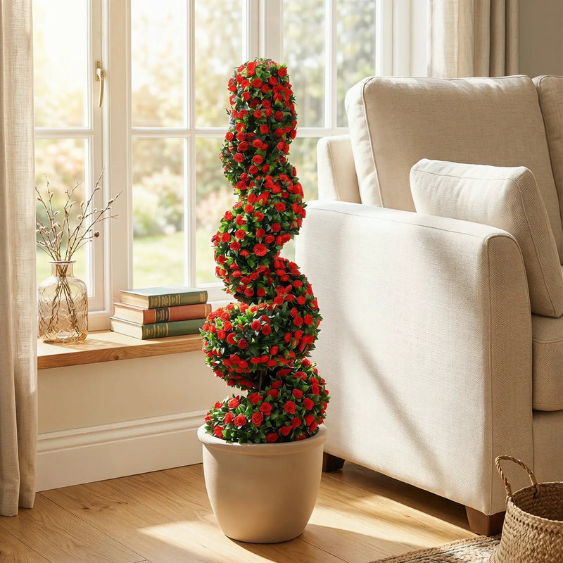 Artificial Spiral Topiary Trees 36" with Ground Spikes Set of 2 by DirectDeals
