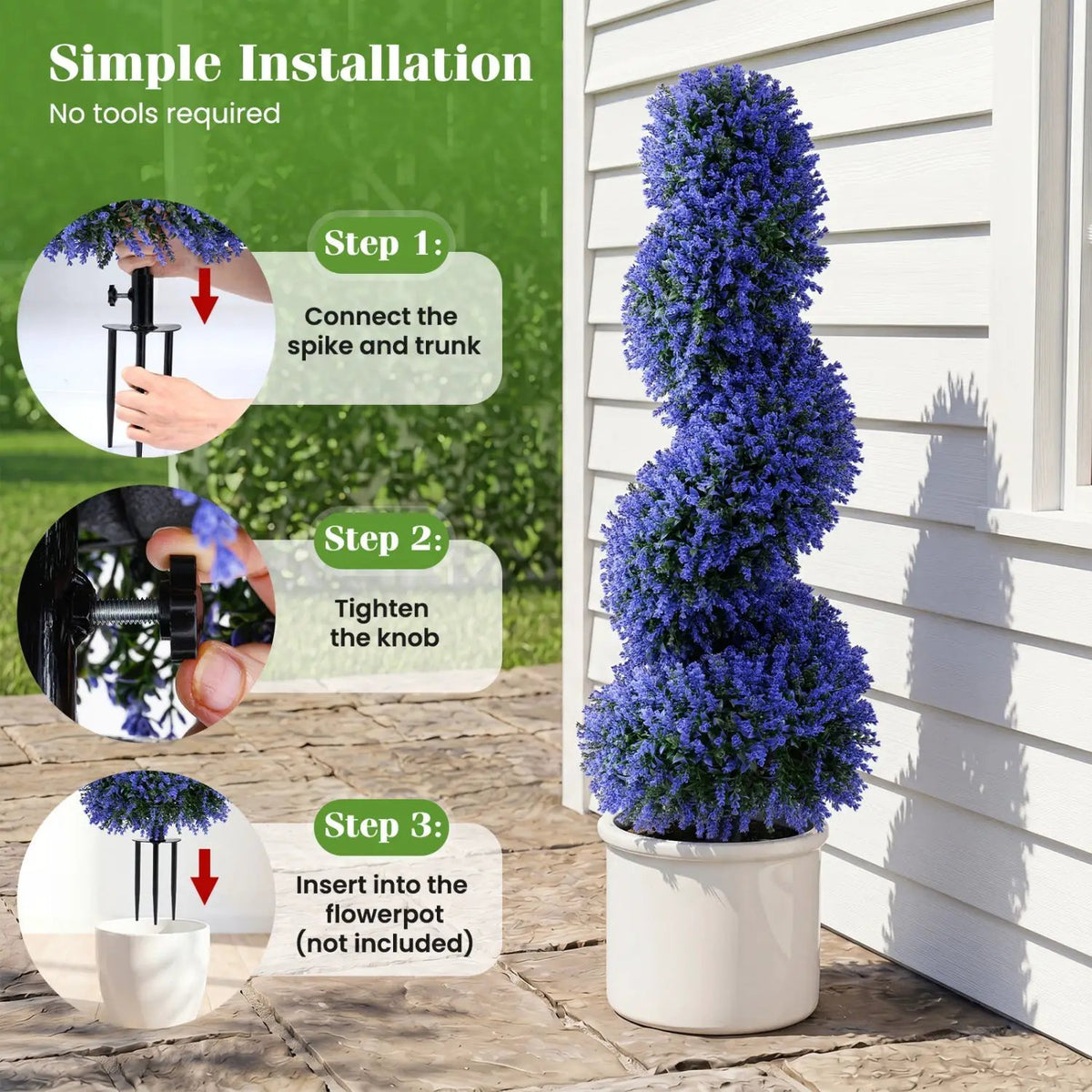Artificial Spiral Topiary Trees 36" with Ground Spikes Set of 2 by DirectDeals