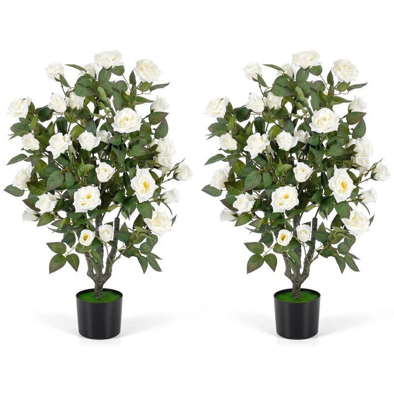 Artificial Rose Tree with Blooming Flowers - Set of 2 by DirectDeals