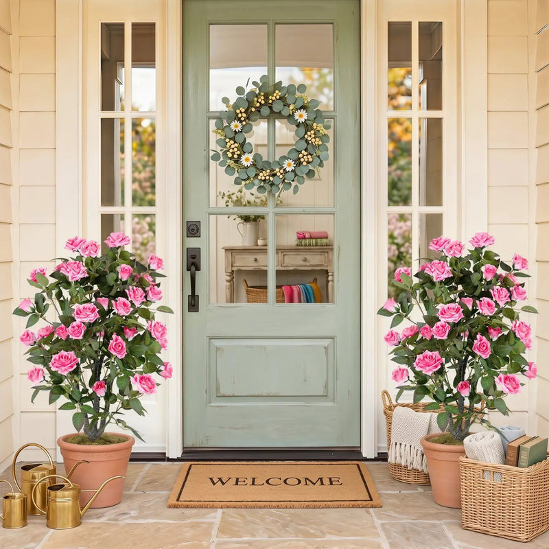 Artificial Rose Tree with Blooming Flowers - Set of 2 by DirectDeals