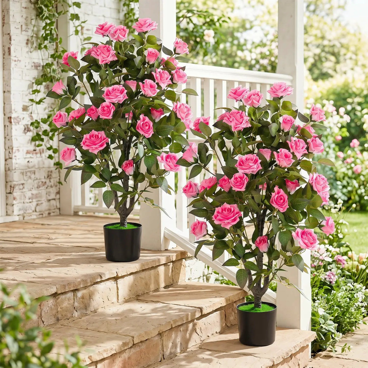 Artificial Rose Tree with Blooming Flowers - Set of 2 by DirectDeals