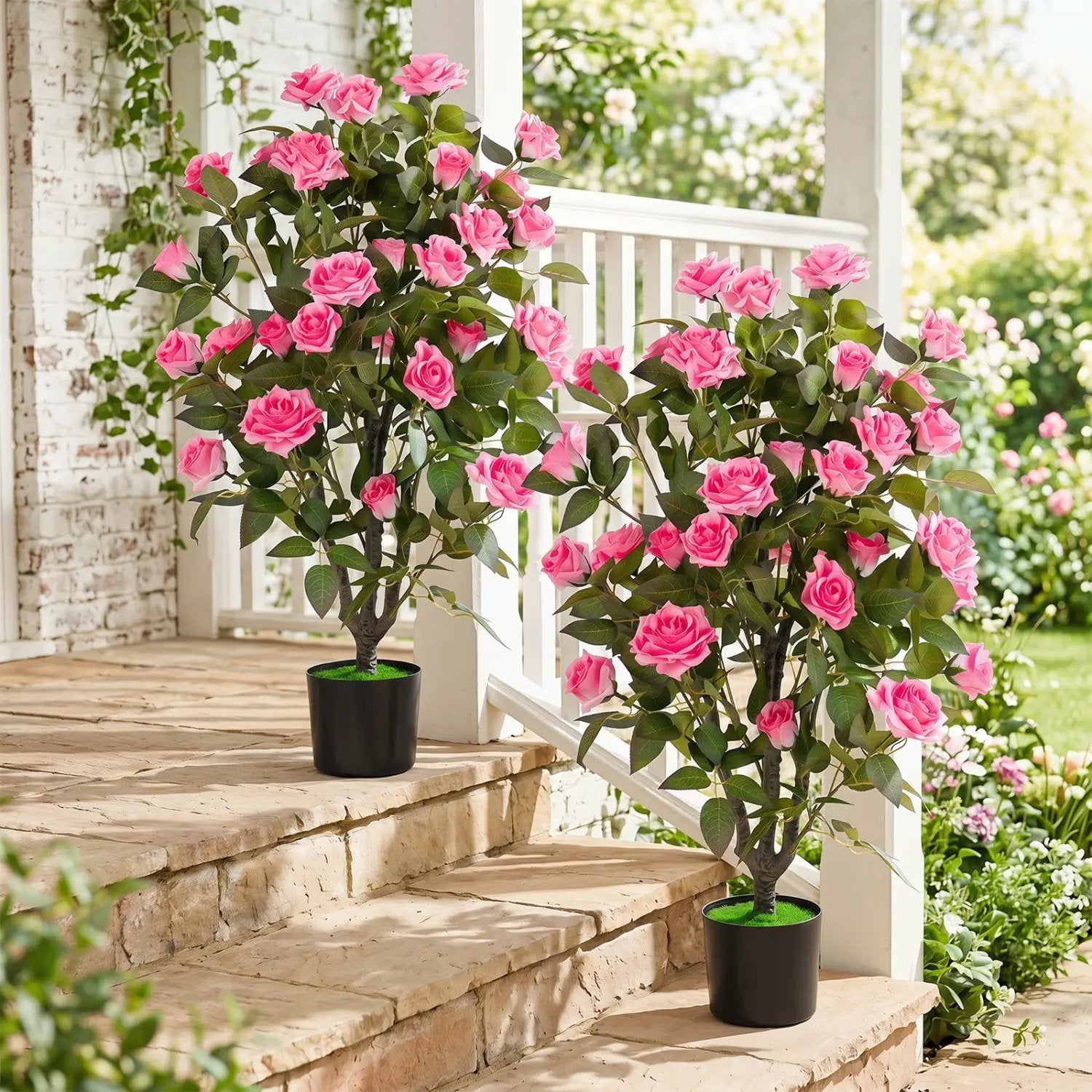 Artificial Rose Tree with Blooming Flowers - Set of 2 by DirectDeals