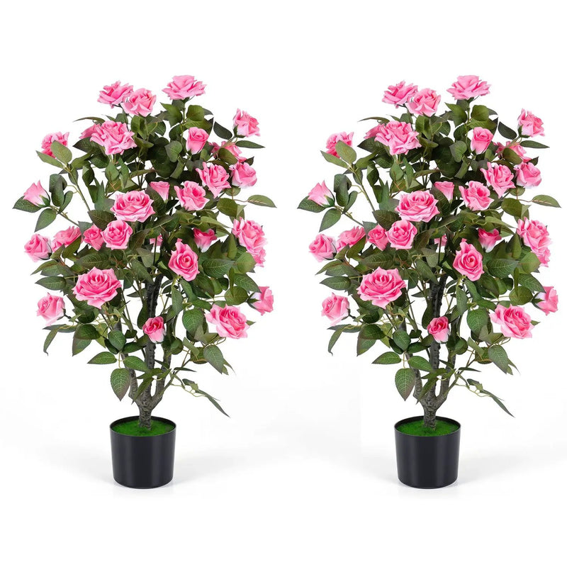 Artificial Rose Tree with Blooming Flowers - Set of 2 by DirectDeals
