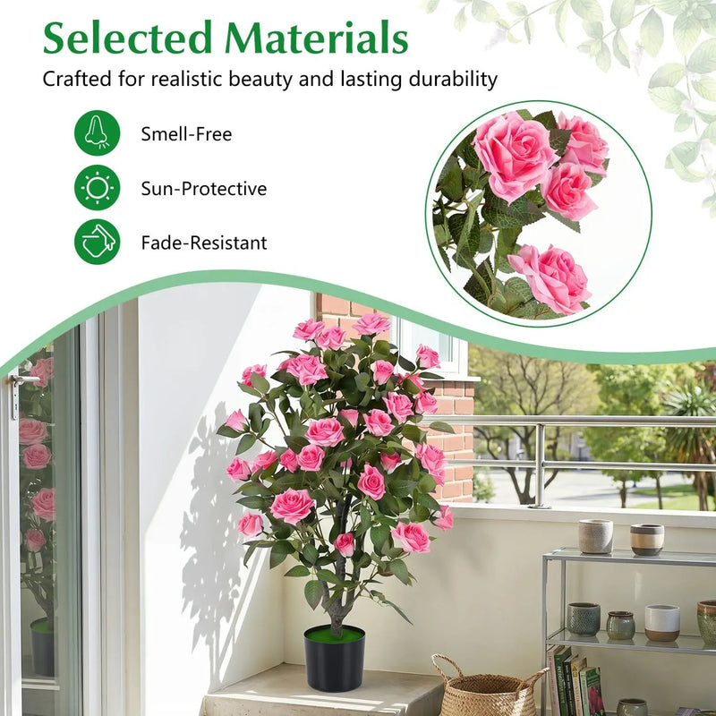 Artificial Rose Tree with Blooming Flowers - Set of 2 by DirectDeals