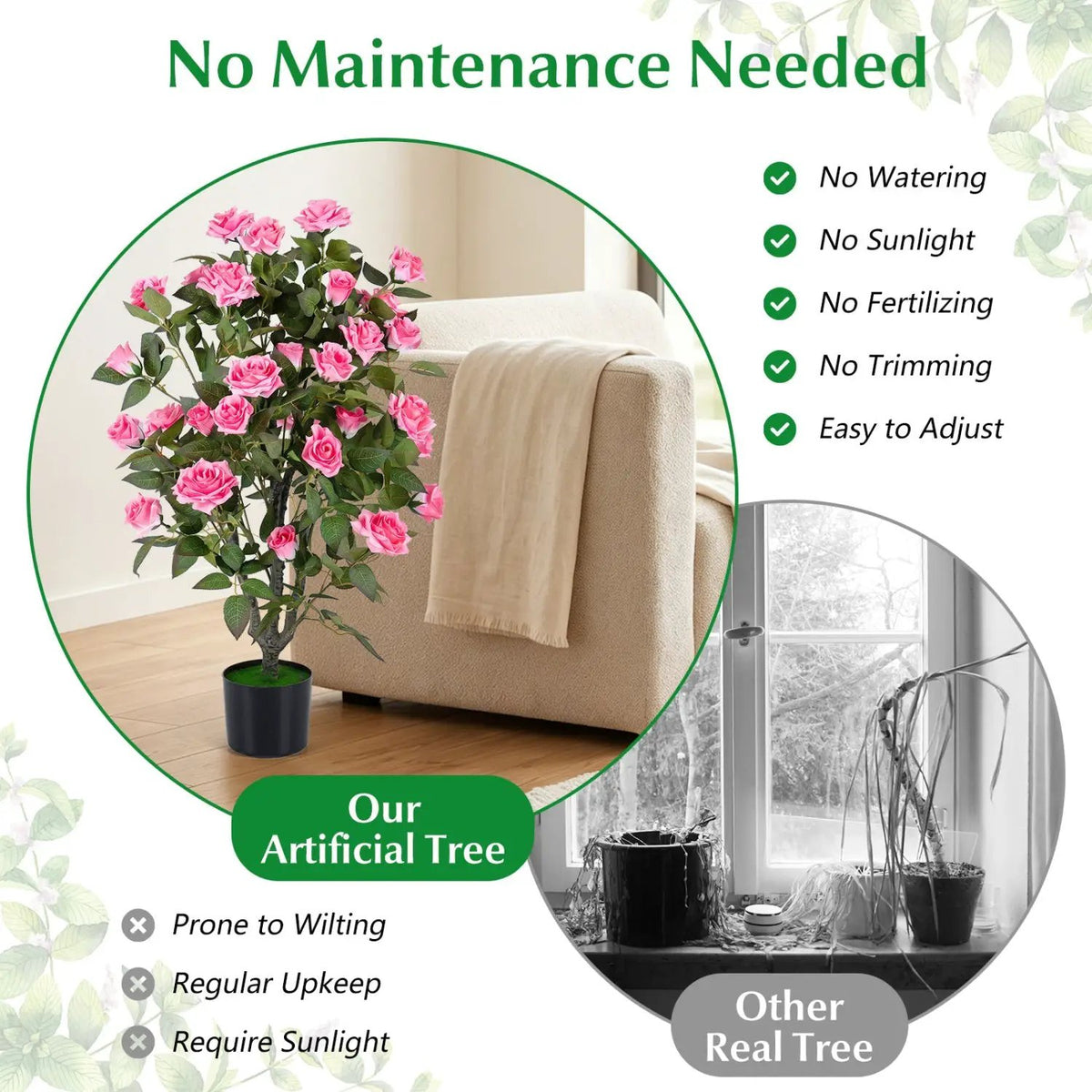 Artificial Rose Tree with Blooming Flowers - Set of 2 by DirectDeals