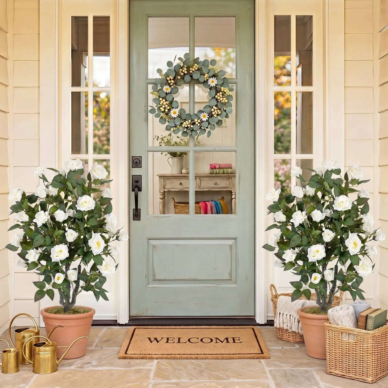 Artificial Rose Tree with Blooming Flowers - Set of 2 by DirectDeals
