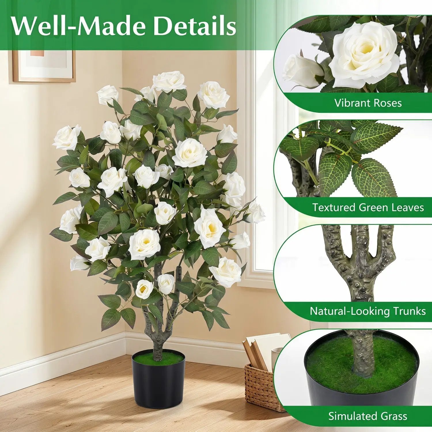 Artificial Rose Tree with Blooming Flowers - Set of 2 by DirectDeals