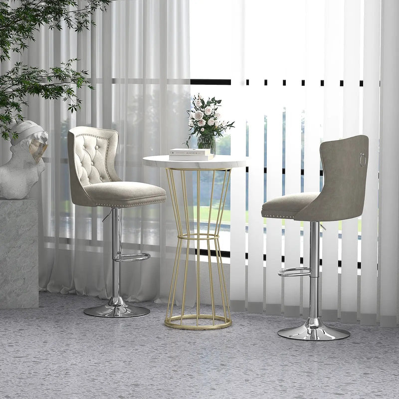 Set of 2 Bar Chairs with Footrest Electroplated Metal Base and Anti-Slip Ring by DirectDeals