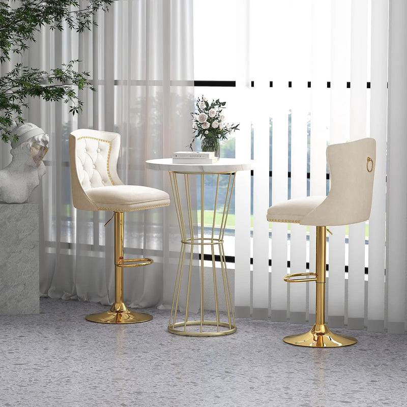 Set of 2 Bar Chairs with Footrest Electroplated Metal Base and Anti-Slip Ring by DirectDeals