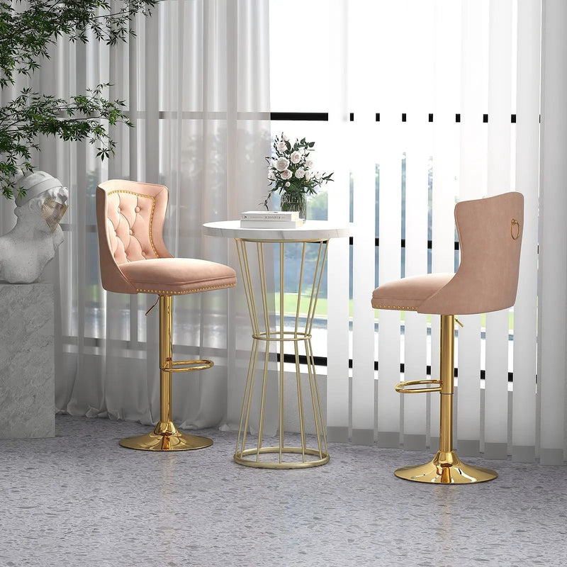 Set of 2 Bar Chairs with Footrest Electroplated Metal Base and Anti-Slip Ring by DirectDeals