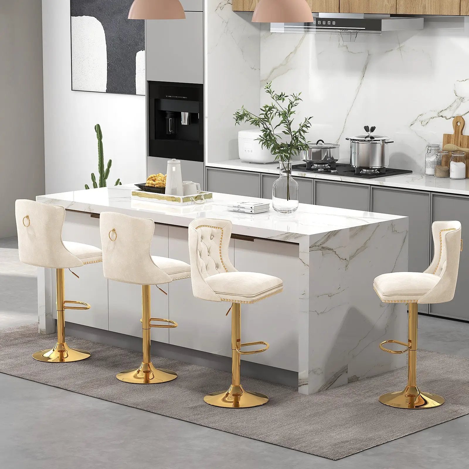 Set of 2 Bar Chairs with Footrest Electroplated Metal Base and Anti-Slip Ring by DirectDeals