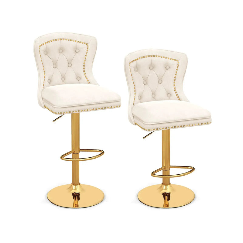 Set of 2 Bar Chairs with Footrest Electroplated Metal Base and Anti-Slip Ring by DirectDeals