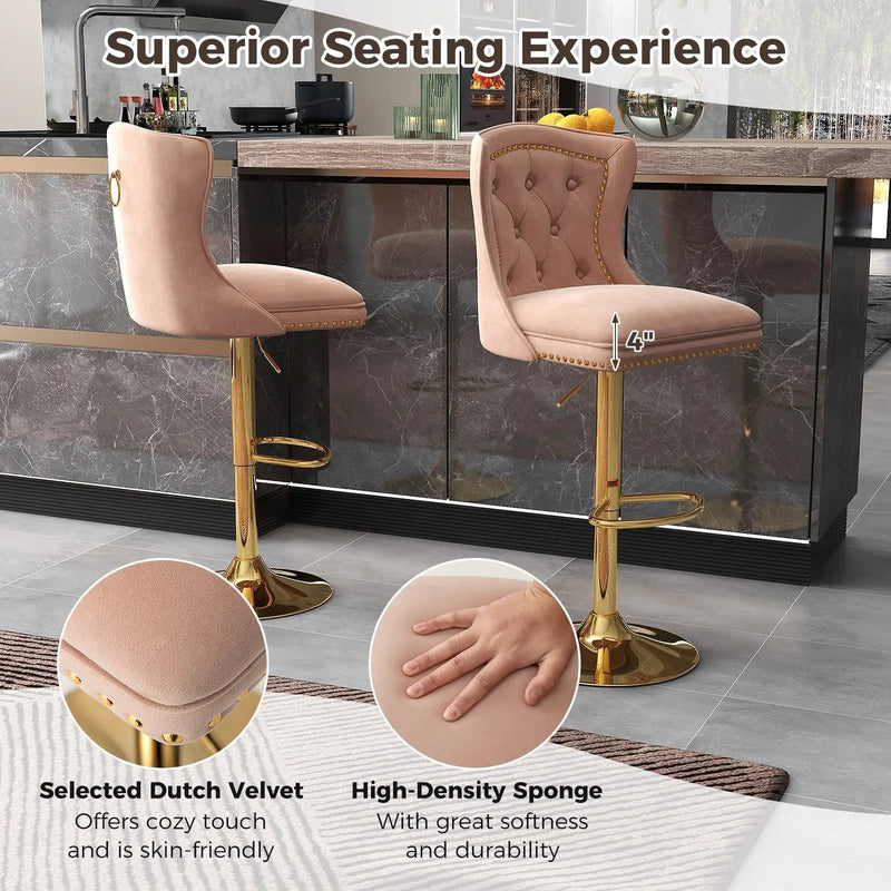 Set of 2 Bar Chairs with Footrest Electroplated Metal Base and Anti-Slip Ring by DirectDeals