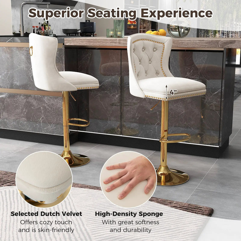 Set of 2 Bar Chairs with Footrest Electroplated Metal Base and Anti-Slip Ring by DirectDeals