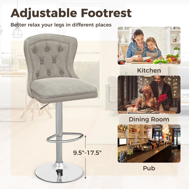 Set of 2 Bar Chairs with Footrest Electroplated Metal Base and Anti-Slip Ring by DirectDeals