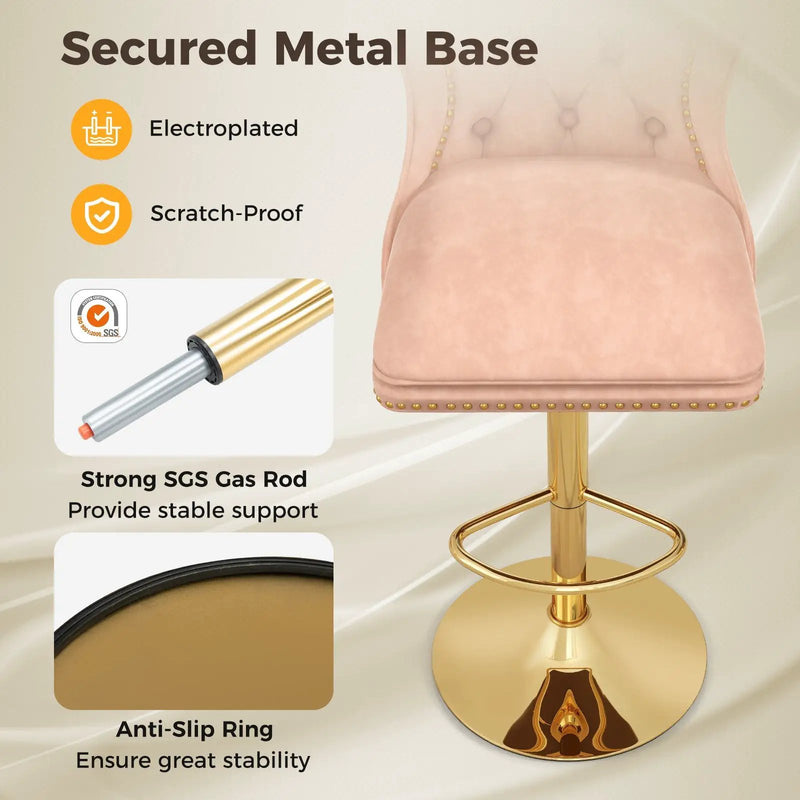 Set of 2 Bar Chairs with Footrest Electroplated Metal Base and Anti-Slip Ring by DirectDeals
