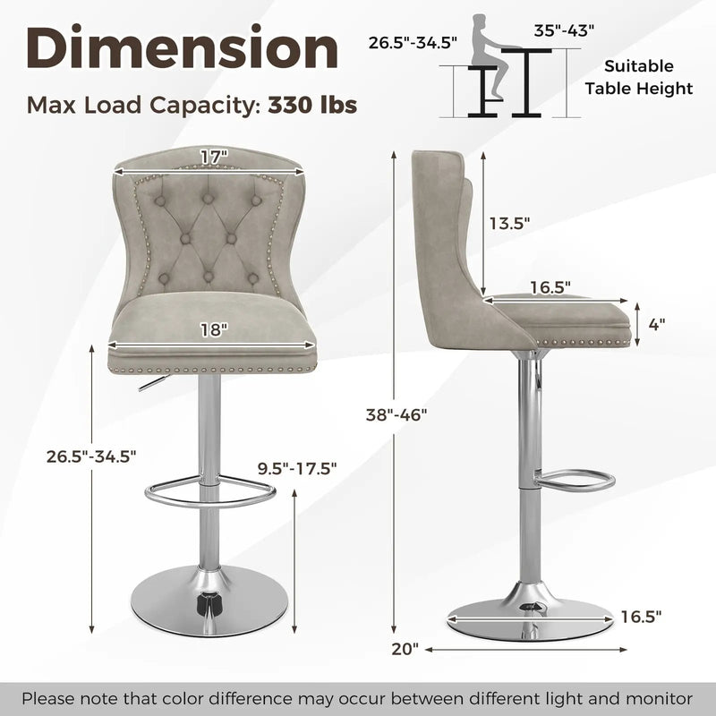 Set of 2 Bar Chairs with Footrest Electroplated Metal Base and Anti-Slip Ring by DirectDeals